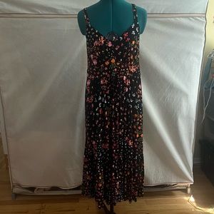 Black Floral Print Skinny Strap Summer Dress